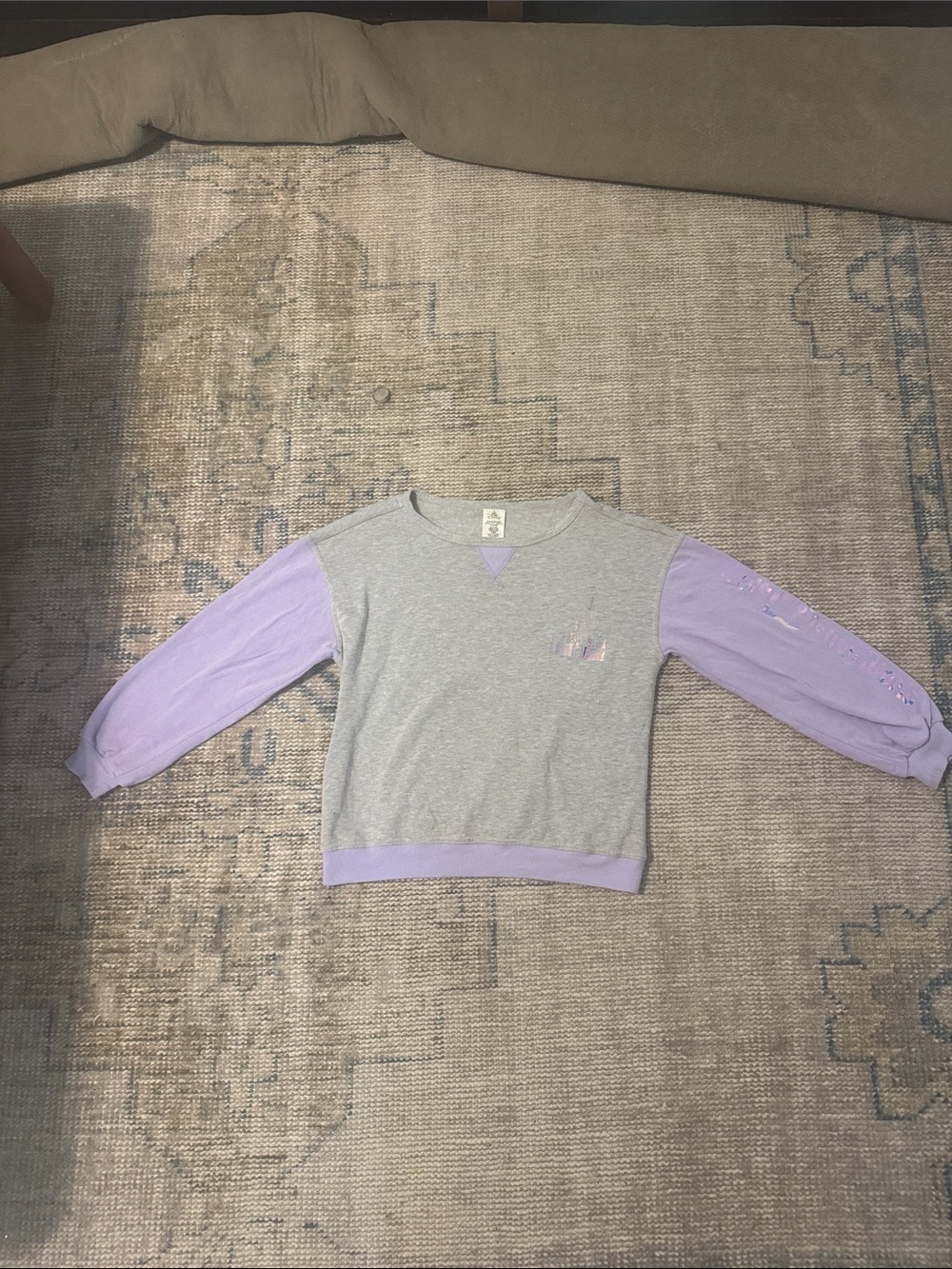 Disney Grey Sweatshirt with Lavender Sleeves